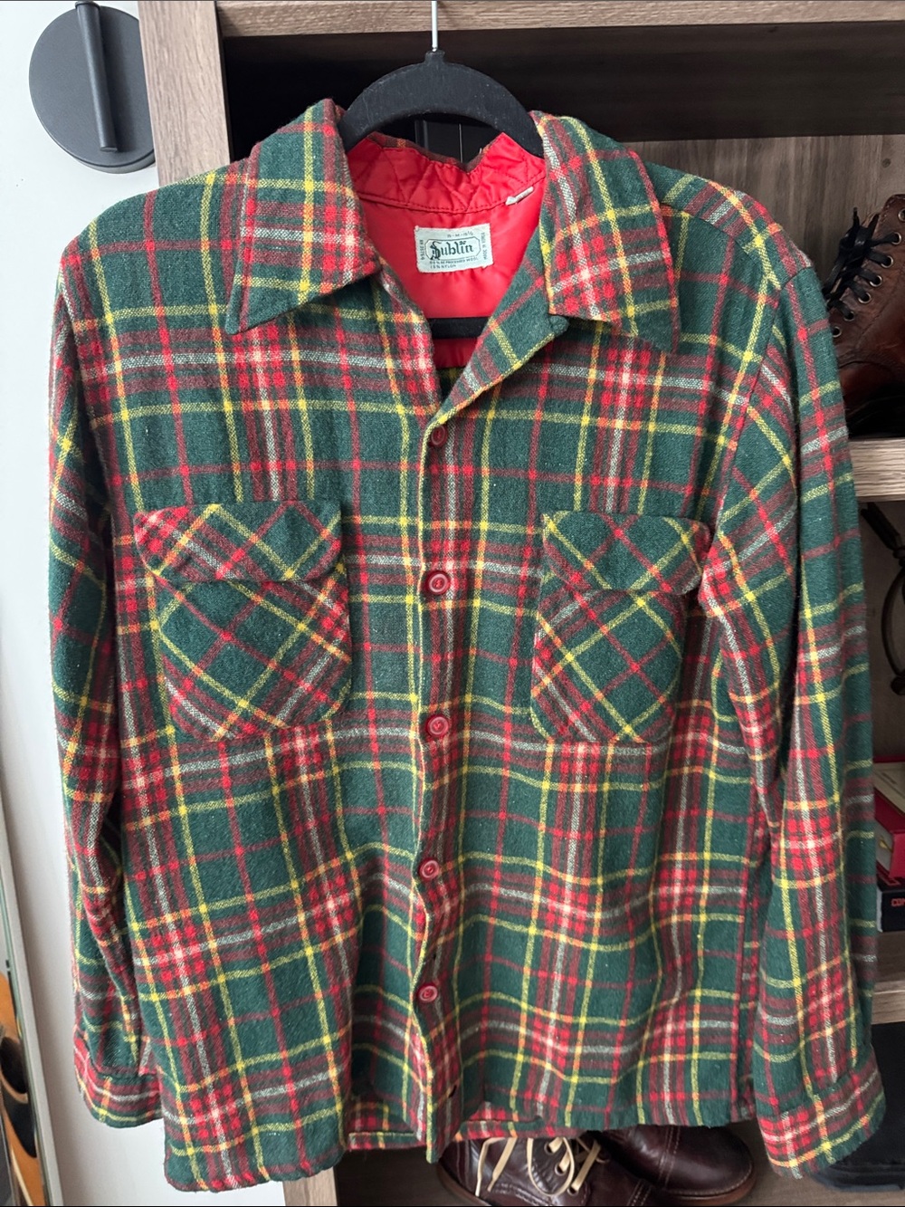 Green & Red Plaid Men's Button-Up Shirt Jacket medium